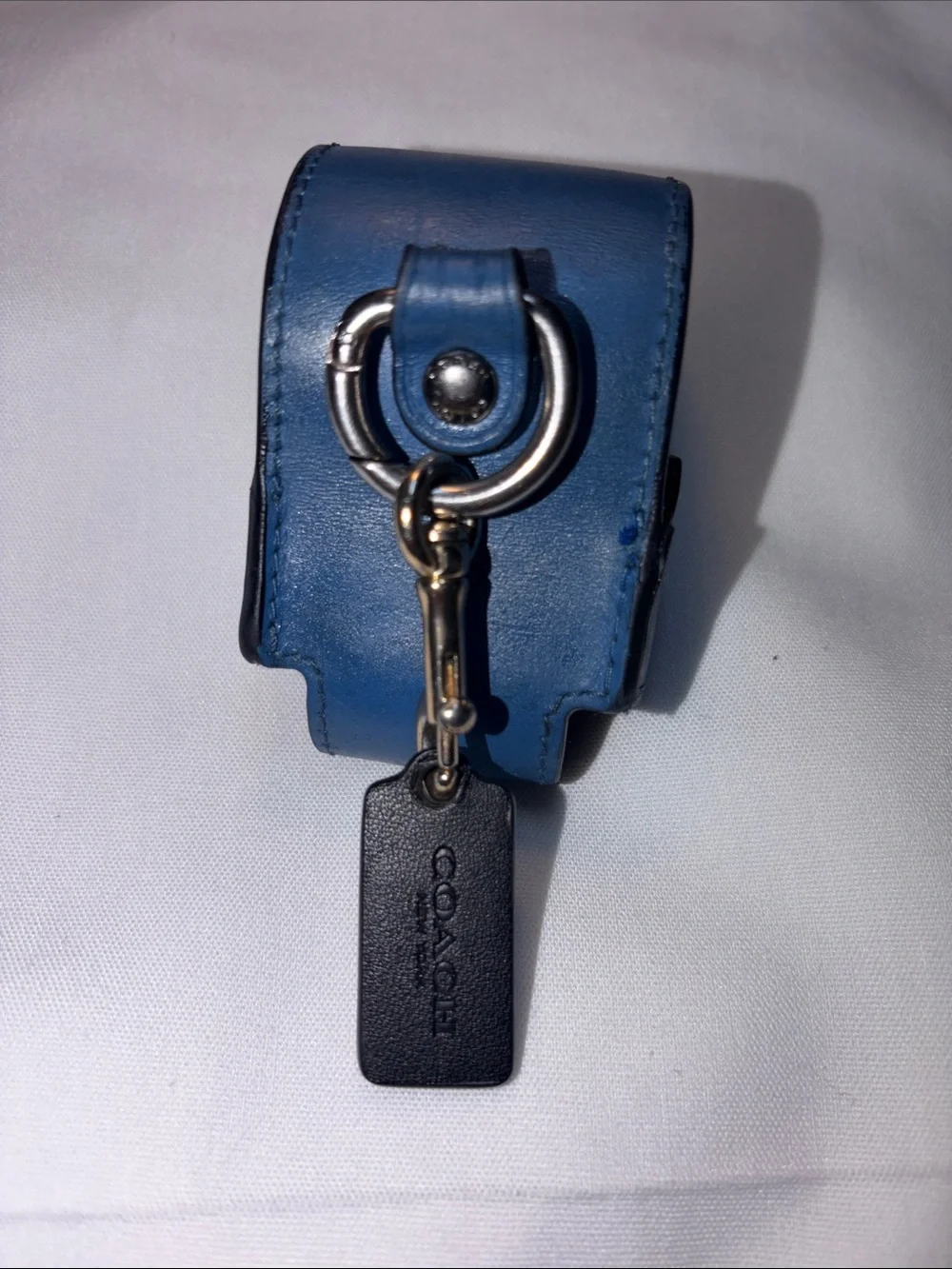 Coach Blue Leather AirPods first generation case &Keychain with Black Tag